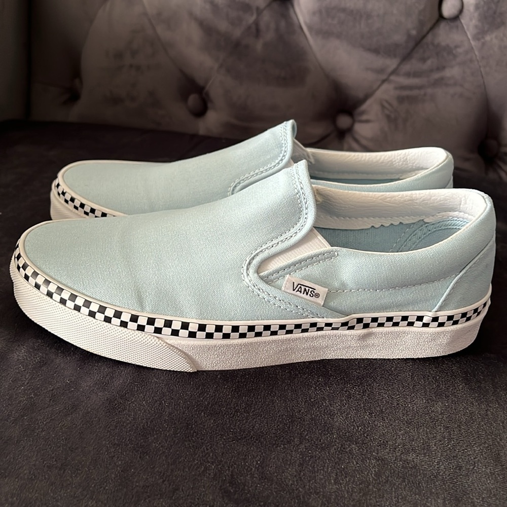 Vans Classic Slip-On 'Check Foxing'. Cool blue color. Women’s size 7.5 - Picture 2 of 12